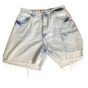 DL1961 Hepburn Denim Cargo Shorts Wide Leg Frayed Hem Light Wash Women's Size 29